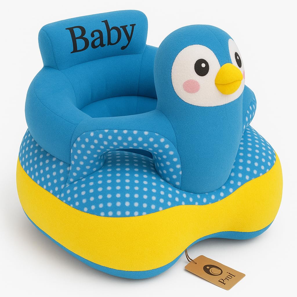 Baby Sitter with Backrest & Cartoon Support | Soft & Safe Seat for 0–24 Months | Blue, Lightweight & Portable